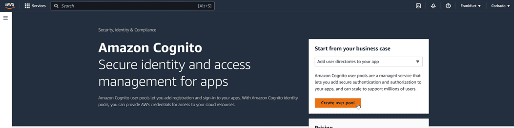 Setup of Amazon Cognito Landing Page