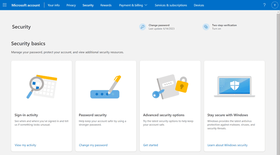 Security Menu Microsoft 365 for creating a passkey