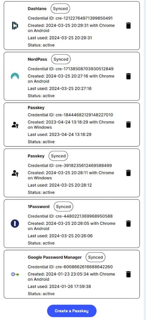 Passkey Provider Account Settings