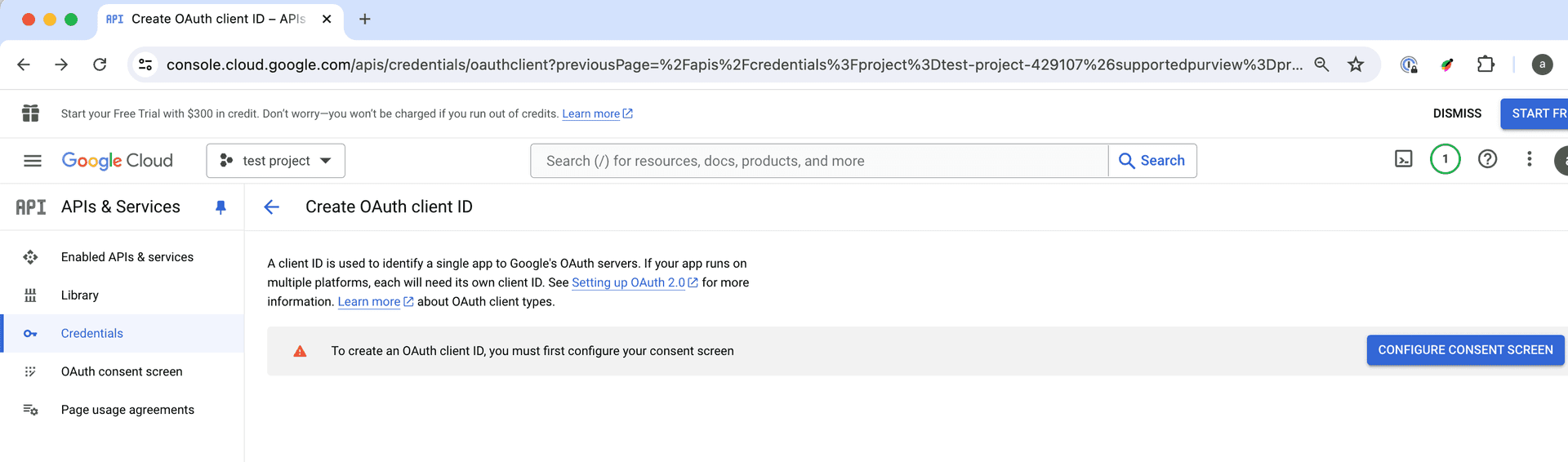 Configure consent screen