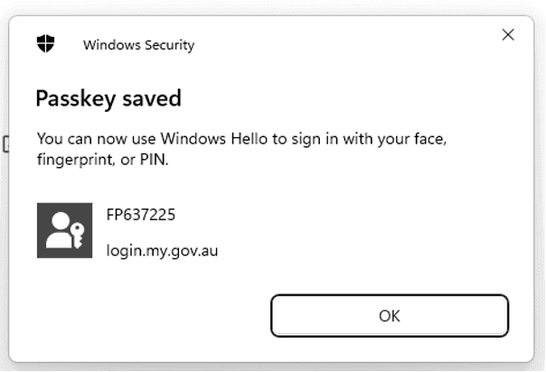 mygov passkey saved