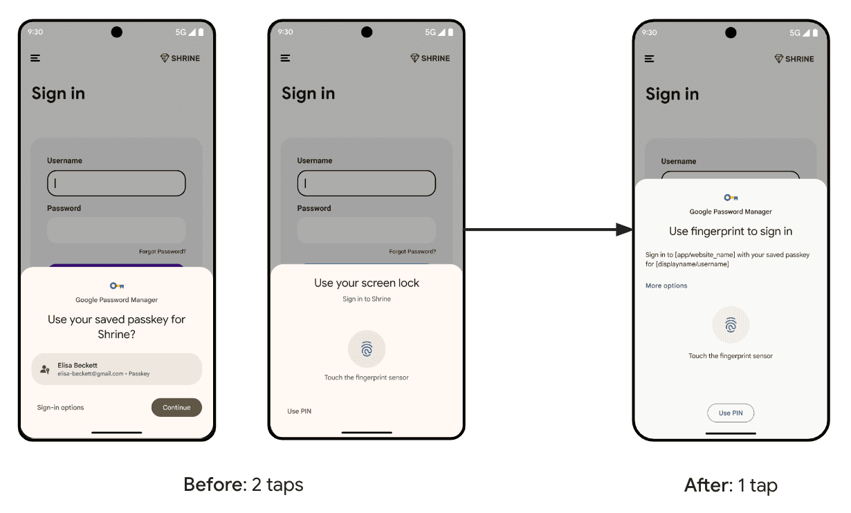 passkeys android 15 single tap