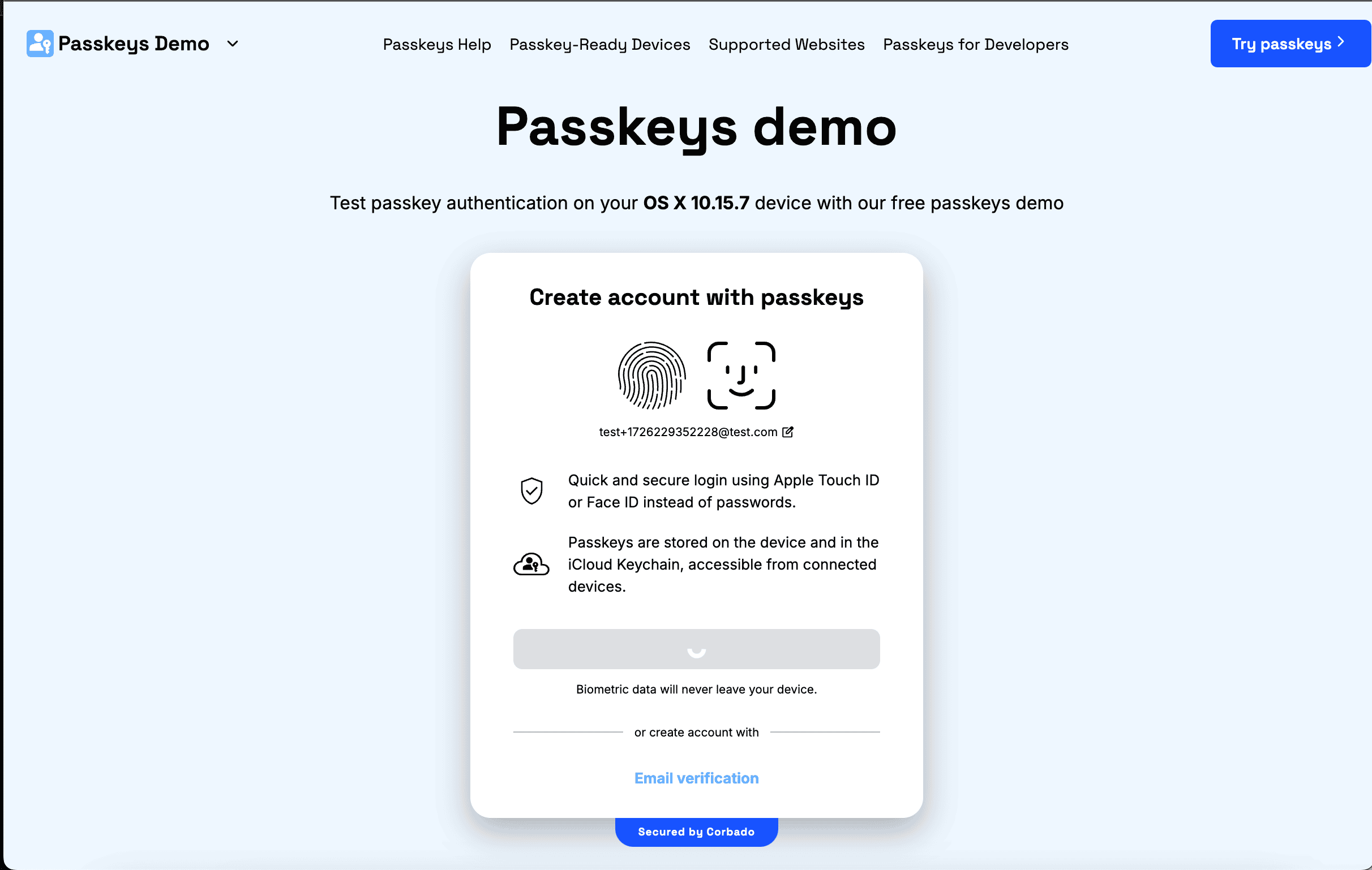 selenium webauthn registration test